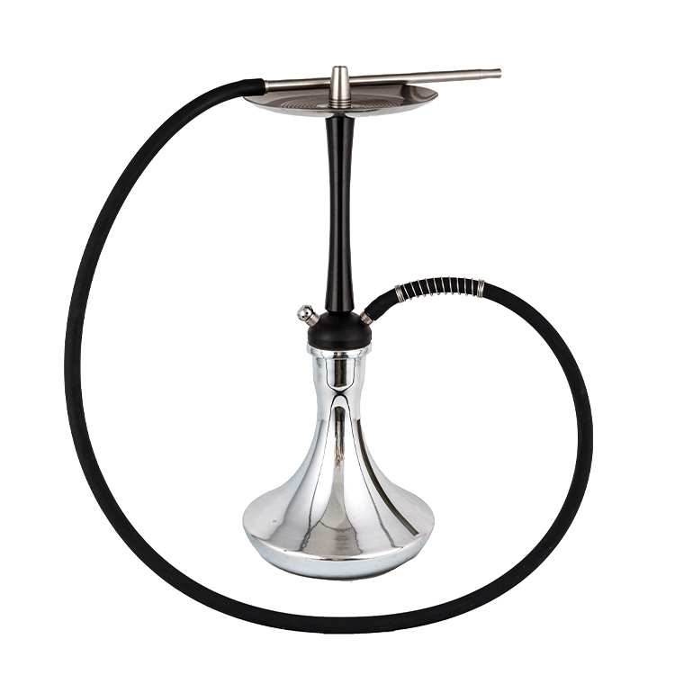 Pompón de recipiente opaco plateado + acero inoxidable + cachimba de dos agujeros de aluminio 56 cm