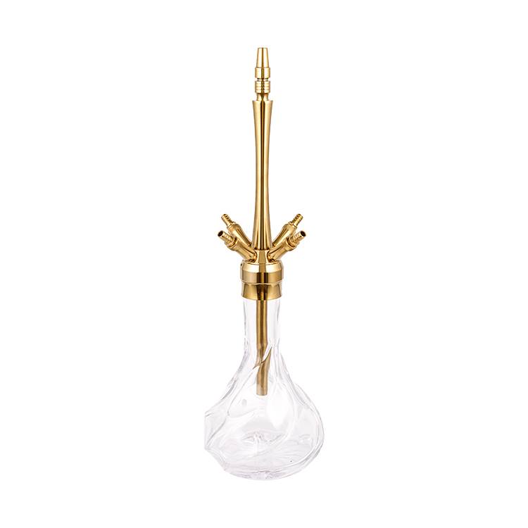 Cachimba de acero inoxidable con cuatro orificios, color dorado y vidrio, 64 cm