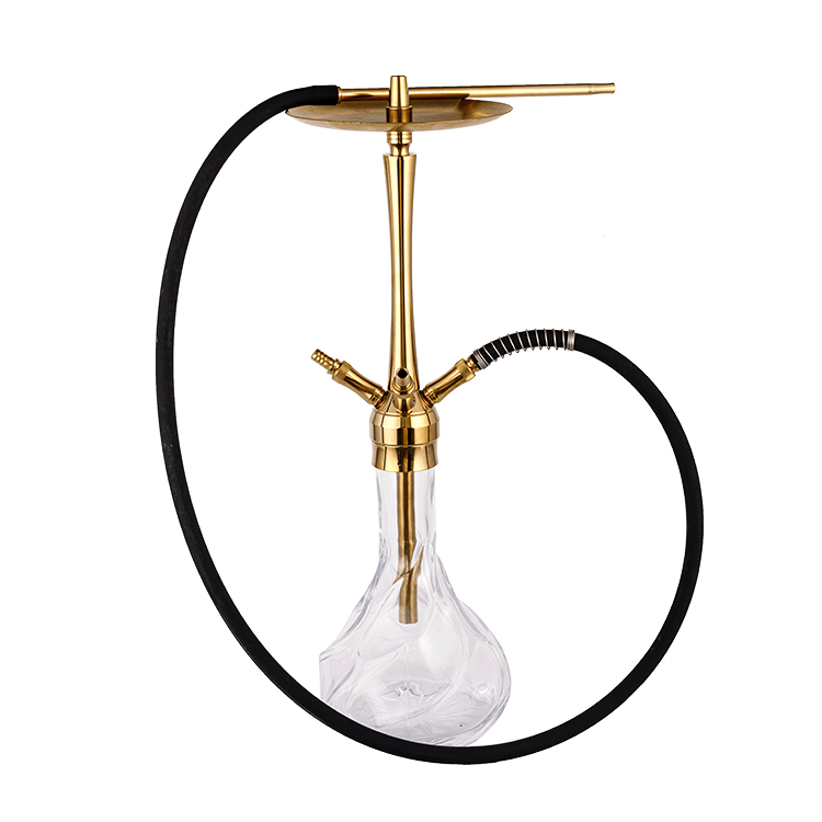 Cachimba de acero inoxidable con cuatro orificios dorados de vidrio transparente estampado 64 cm