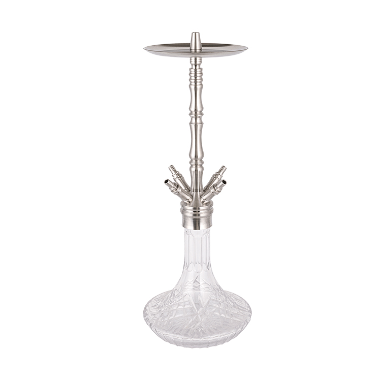 Cachimba de cuatro orificios de acero inoxidable plateado de vidrio transparente estampado 64 cm