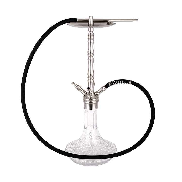 Cachimba de cuatro agujeros de acero inoxidable plateado de vidrio con patrón transparente 64cm-1