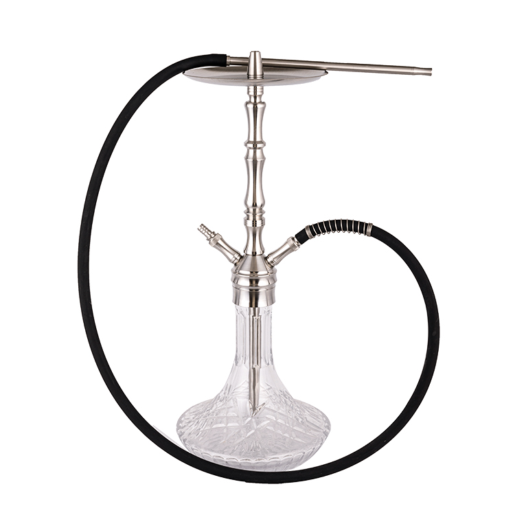 Cachimba de dos orificios de acero inoxidable plateado de vidrio transparente estampado 64 cm