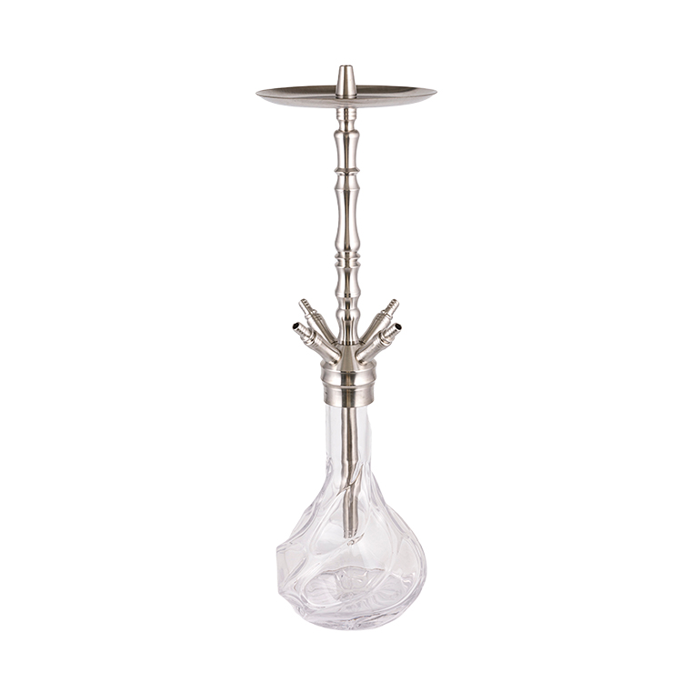 Cachimba de cuatro orificios de acero inoxidable plateado de vidrio transparente estampado 64 cm