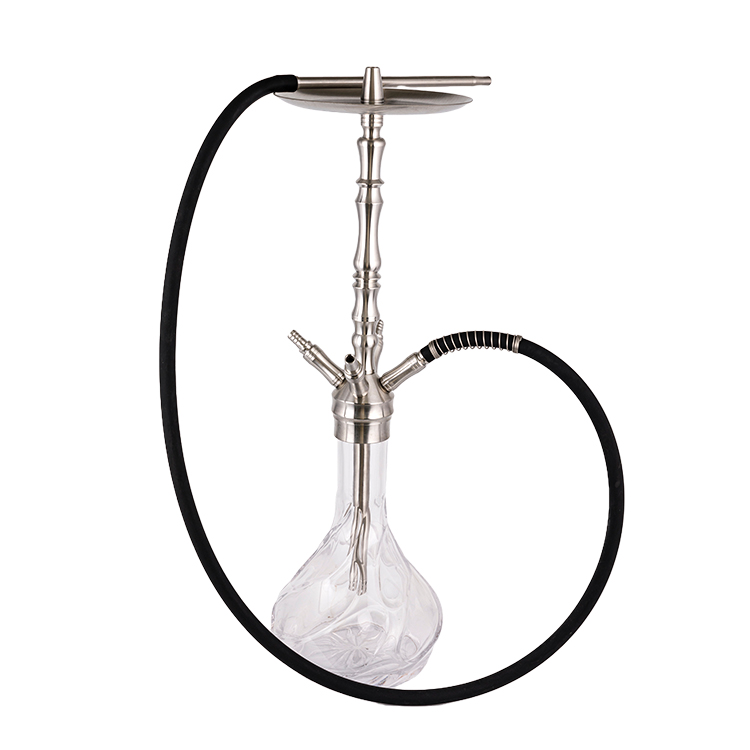 Cachimba de cuatro orificios de acero inoxidable plateado de vidrio transparente estampado 64 cm