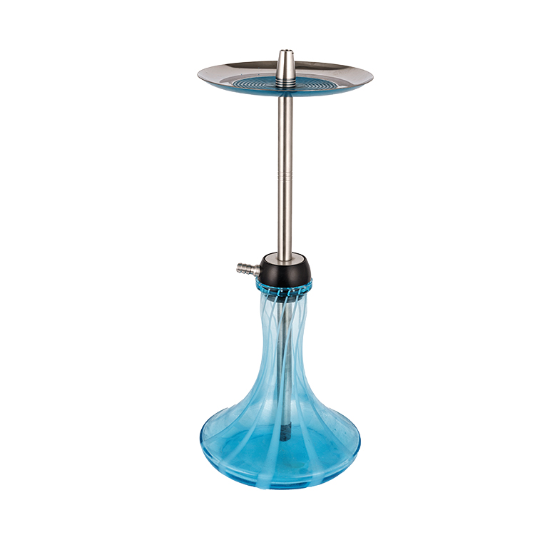 Pom de vidrio estampado azul+Cachimba de un solo orificio de acero inoxidable 56 cm