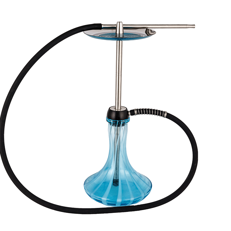 Pom de vidrio estampado azul+Cachimba de un solo orificio de acero inoxidable 56 cm