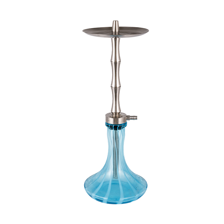 Tubo de metal de acero inoxidable plateado y vidrio con patrón azul, 1 cachimba de un solo orificio de 60cm