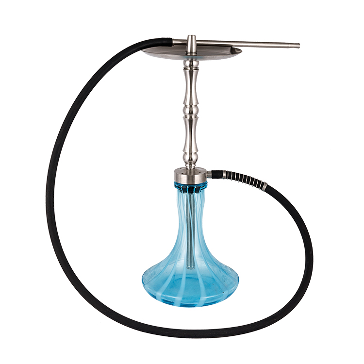 Tubo de metal de acero inoxidable plateado, vidrio estampado azul, 2 cachimba de un solo orificio, 58cm