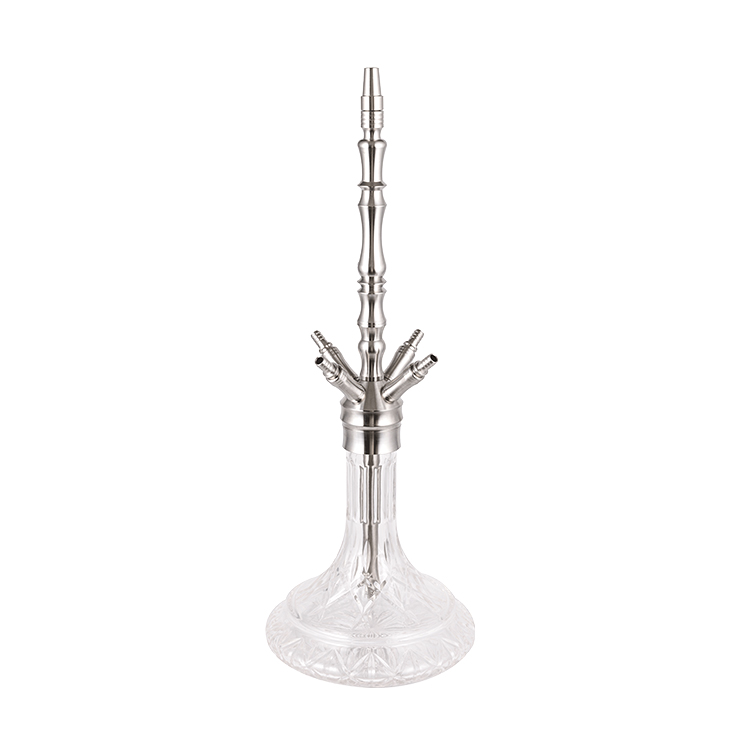 Cachimba de cuatro agujeros con motivos de cristal y acero inoxidable transparente plateada de 64 cm