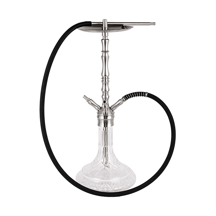 Cachimba de cuatro agujeros con motivos de cristal y acero inoxidable transparente plateada de 64 cm