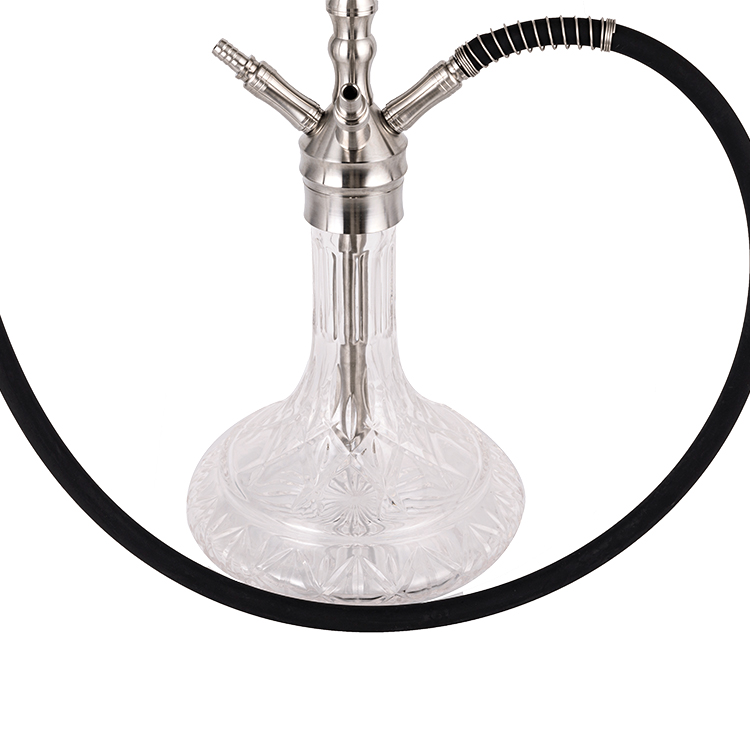 Cachimba de cuatro agujeros con motivos de cristal y acero inoxidable transparente plateada de 64 cm