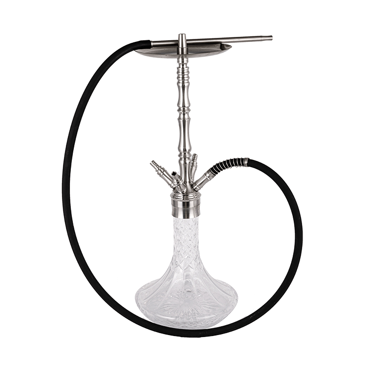 Cachimba de cuatro orificios de acero inoxidable plateado de vidrio transparente estampado 64 cm-1