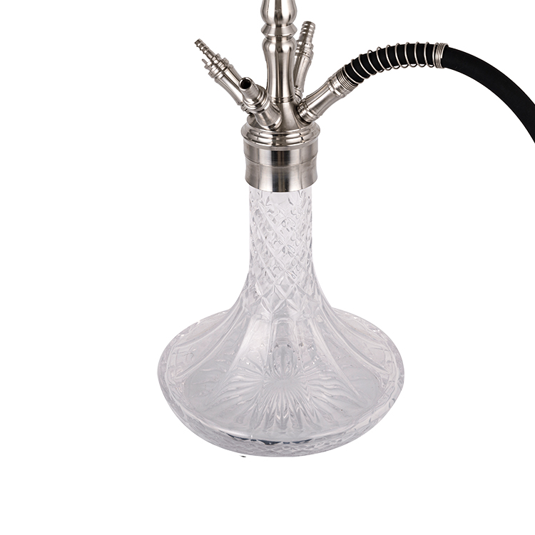 Cachimba de cuatro orificios de acero inoxidable plateado de vidrio transparente estampado 64 cm-1