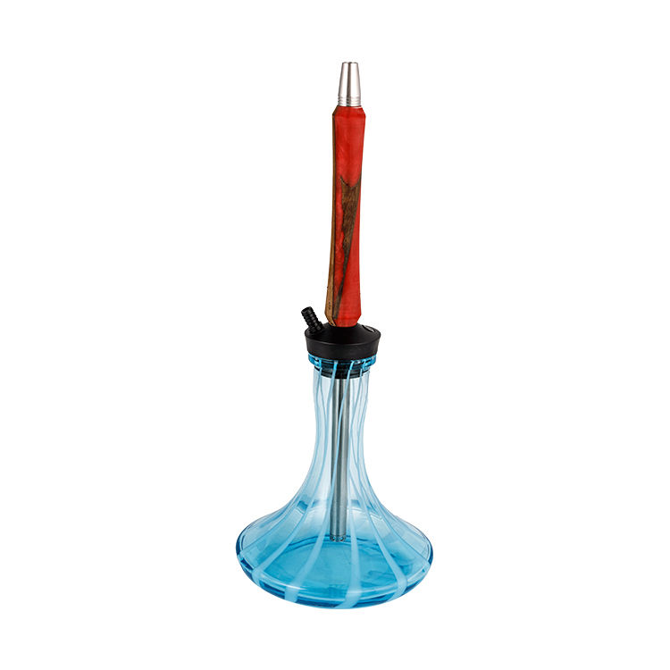 Pom de vidrio estampado azul + tubo de metal rojo de acero inoxidable, cachimba de un solo orificio, 56 cm