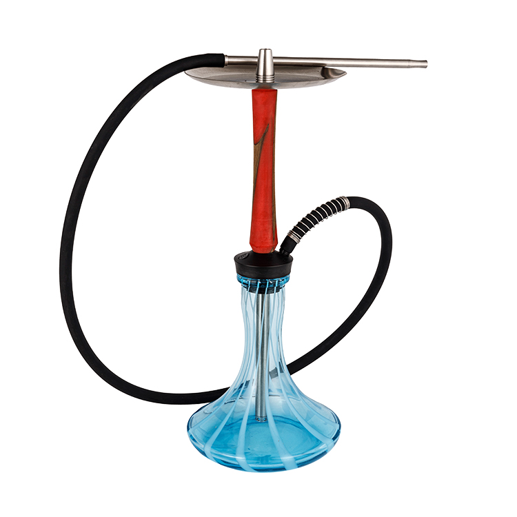 Pom de vidrio estampado azul + tubo de metal rojo de acero inoxidable, cachimba de un solo orificio, 56 cm