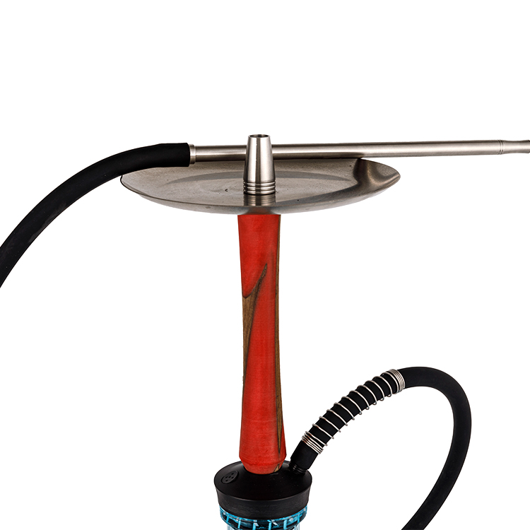 Pom de vidrio estampado azul + tubo de metal rojo de acero inoxidable, cachimba de un solo orificio, 56 cm