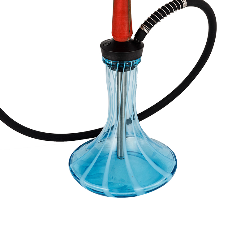 Pom de vidrio estampado azul + tubo de metal rojo de acero inoxidable, cachimba de un solo orificio, 56 cm