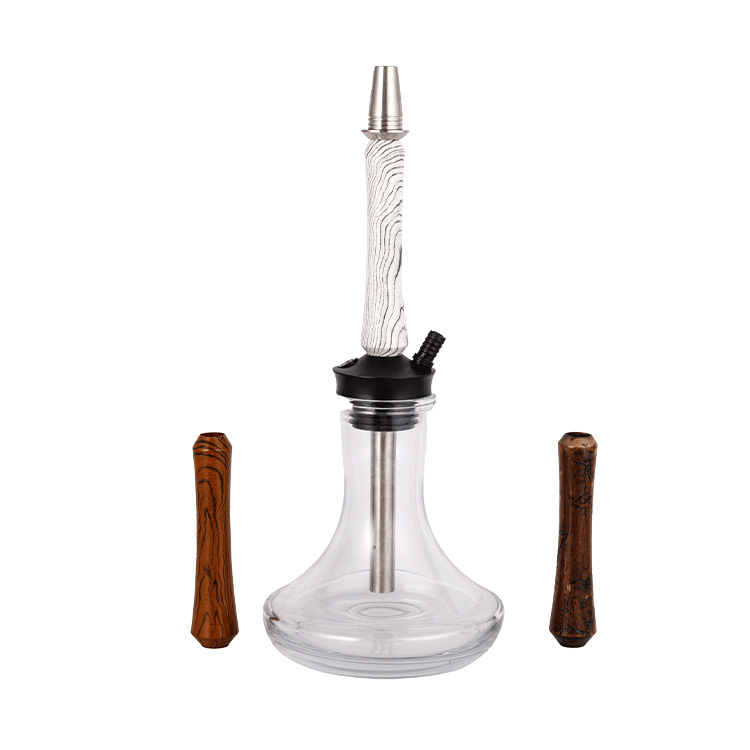 Madera De Vidrio Transparente+Pom+Tubo De Madera De Acero Inoxidable-3 Cachimba De Un Solo Orificio 58cm