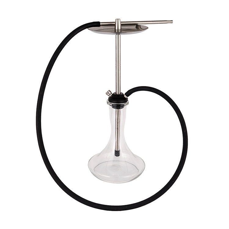 Cachimba Cristal Transparente Pom+ Acero Inoxidable Doble Agujero Plata 56cm