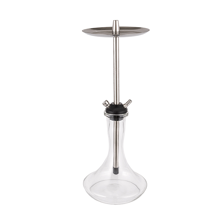 Cachimba Cristal Transparente Pom+ Acero Inoxidable Doble Agujero Plata 56cm