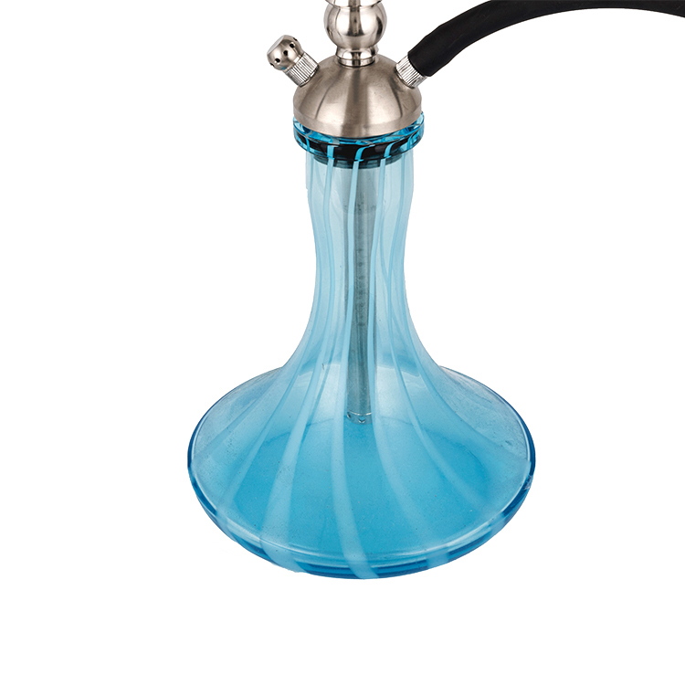 Cachimba de acero inoxidable con doble agujero, cristal azul, plateado, 58cm