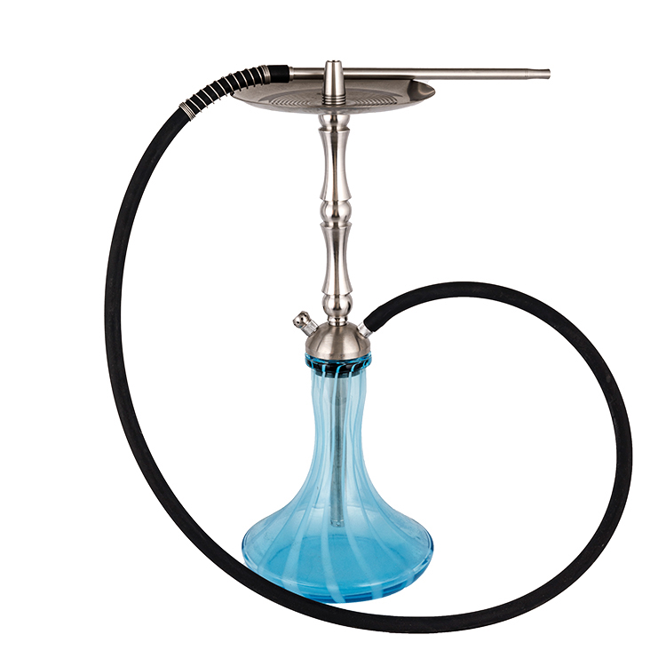 Cachimba de acero inoxidable con doble agujero, cristal azul, plateado, 58cm