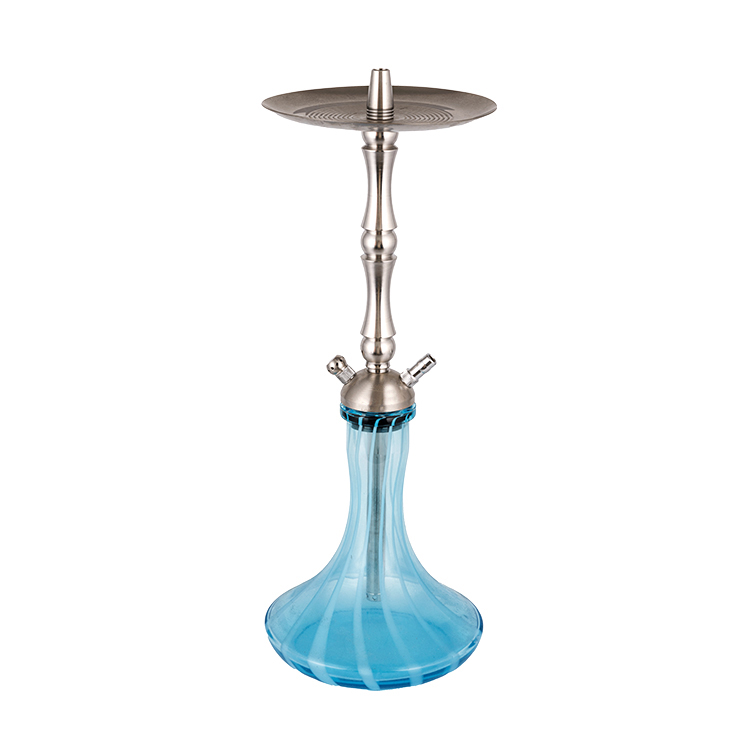 Cachimba de acero inoxidable con doble agujero, cristal azul, plateado, 58cm