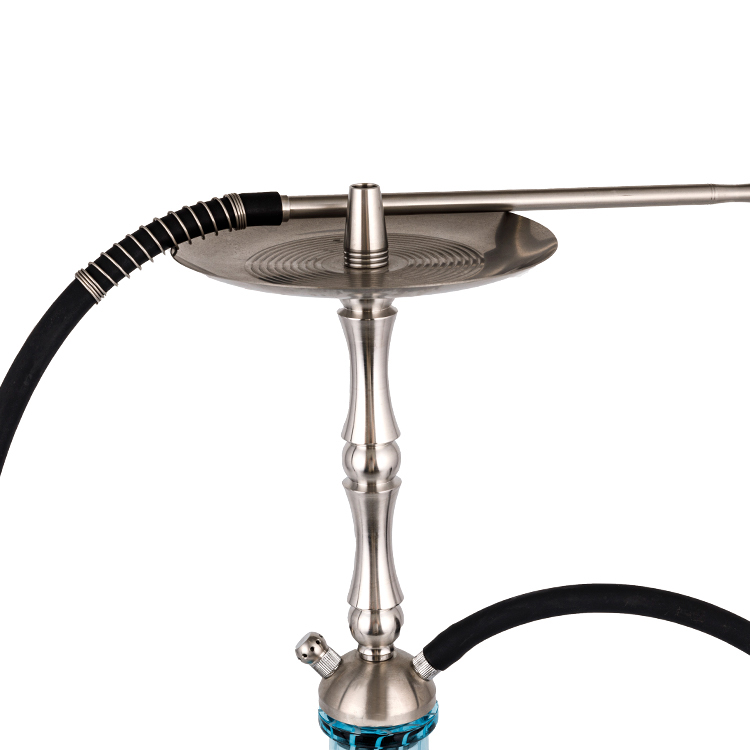 Cachimba de acero inoxidable con doble agujero, cristal azul, plateado, 58cm