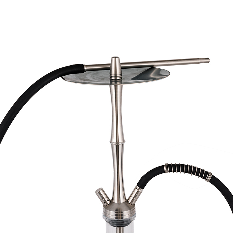 Cachimba de dos orificios de acero inoxidable plateado y vidrio transparente de 58 cm